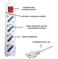 Multipresa elettrica ecova 4 ingressi universali 10/16a colore bianco