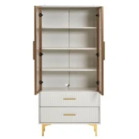 Set di Vetrine Moderne con Illuminazione LED e Ripiani Regolabili, adatte per soggiorno, ufficio, in Vetro, 80x40x160 cm + 70x35x150 cm, Bianco