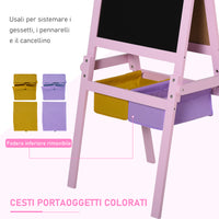 Easycomfort Lavagnetta per Bambini in Legno Rosa con Cavalletto 3 in 1: Lavagna Bianca, Nera e con Rullo Fogli di Carta