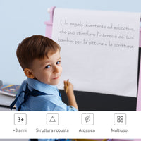 Easycomfort Lavagnetta per Bambini in Legno Rosa con Cavalletto 3 in 1: Lavagna Bianca, Nera e con Rullo Fogli di Carta