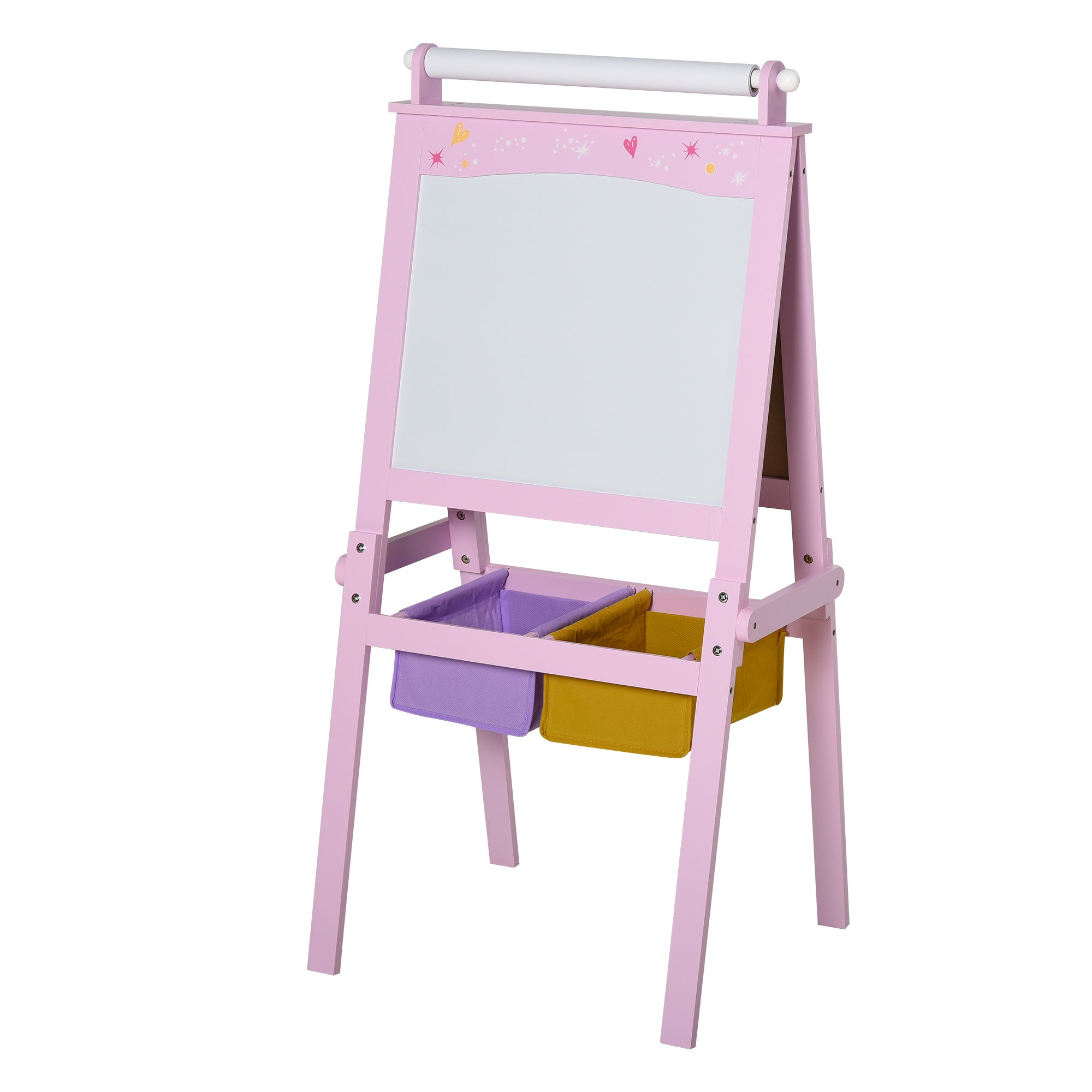 Easycomfort Lavagnetta per Bambini in Legno Rosa con Cavalletto 3 in 1: Lavagna Bianca, Nera e con Rullo Fogli di Carta
