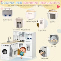 Cucina Giocattolo 2 Pezzi per Bambini 3-6 Anni con Utensili da Cucina, Luci ed Effetti Sonori, in MDF e PP
