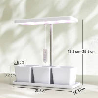 Lampade per Pianta da 30 Luci LED con 3 Vasi, Timer e Illuminazione Regolabile, 31.8x13.4x18.6-35.6 cm, Bianco