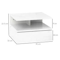 Comodino Sospeso per Camera da Letto con Cassetto e Ripiano Aperto in Legno, 35x32x22.5 cm, Bianco