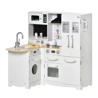 Cucina Giocattolo in Legno per Bambini 3-6 Anni con 14 Accessori, Forno e Lavandino, 82x65x87 cm, Bianco