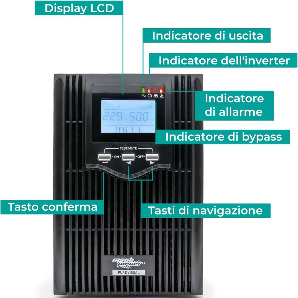 Mach power ups metal con display digitale e stabilizzatore avr *** potenza ampere (va) 3000 va, confezione 1