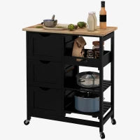 Carrello da Cucina con Ruote con 3 Cassetti, 2 Ripiani Aperti e Vassoio Estraibile 67x37x85,5 cm Nero