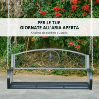 Dondolo 2 Persone Design Classico Catene Incluse da Giardino Acciaio 132 x 63 x 58 cm Nero