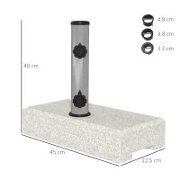 Base per Ombrellone da Giardino 25kg per Pali da Ø32mm, Ø38mm e Ø48mm, in Granito e Acciaio Inox, 45x22.5x40 cm, Grigia