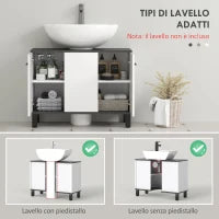Mobile Sottolavabo Bagno con Armadietto 2 Ante e Ripiano Regolabile, 80x34x60 cm, Bianco Lucido