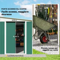 Casetta da Giardino con Porta Scorrevole, in Acciaio, 345x280.5x169-201cm, Verde