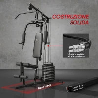 Stazione Fitness con Pesi da 45kg per Allenamento a Casa, 135x103x210cm, Nero