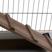 Conigliera in Legno con Ruote, Vassoi Estraibili e Casetta, 110x50x86cm, Marrone e Bianco