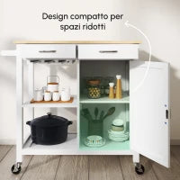Carrello da Cucina Classico con Cassetti e Ruote in Legno Salvaspazio 89x40x84cm
