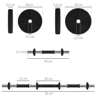 Set di Manubri Regolabili 15 kg 2 in 1  Convertibili in Bilanciere, con Impugnature Antiscivolo, Nero