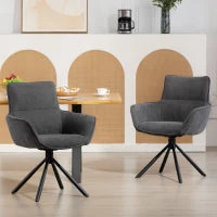 Set di 2 Sedie Girevoli e Morbide con Braccioli, Gambe in Metallo, Grigio Scuro