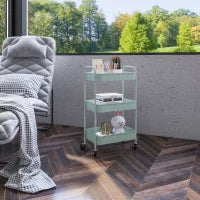 Carrello da Cucina a 3 Livelli con Maniglie e 4 Rotelle, in Acciaio, 45x30.6x79 cm, Azzurro