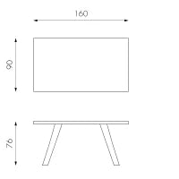 E-STYLO Tavolo fisso con top rovere impiallacciato e gambe in metallo nero, 90cm X 160cm H. 76cm.