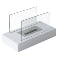 Camino a Bioetanolo da Tavolo 830 W Bruciatori senza Residui Inodore In Acciaio Inox con Vetro 35x18x21 cm Bianco