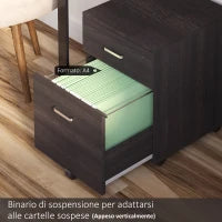 Schedario da Ufficio Cassettiera Per Scrivania in Legno, 2 Cassetti, Serratura con 2 Chiavi, Nero, 40x45x55.6cm