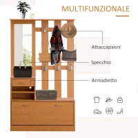 Set Mobili Ingresso Moderno con Scarpiera e Specchio, Appendiabiti da Ingresso con 6 Ganci, 2 Ripiani Regolabili e Cassetti in Legno per Corridoio, 90x24x177 cm, Legno