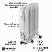 Elettro­radiatore ad olio kemper 1500w a 7 elementi per riscaldamento rapido