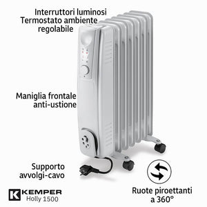 Elettro­radiatore ad olio kemper 1500w a 7 elementi per riscaldamento rapido