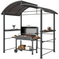 Gazebo per Barbecue con Tetto e 2 Ripiani Portaoggetti, in Metallo e PC, 240x150x230cm, Grigio Scuro