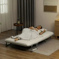 Divano letto 2 posti con schienale regolabile e 2 cuscini, rivestimento in tessuto effetto scamosciato, Beige