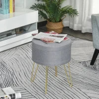 Homcom Sgabello Rotondo con Vano Contenitore in Tessuto Grigio e Oro 36x36x45cm