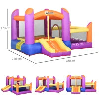 Castello Gonfiabile per Bambini da Giardino, Parco Acquatico Gionfiabile con Scivolo, Trampolino e Piscina , Multicolor, 280x 250x170cm