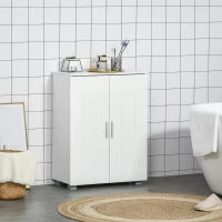 kleankin Mobile Bagno Moderno con 2 Ante, 2 Ripiani Regolabili e Maniglie Argentate, 60x30x80 cm, Bianco