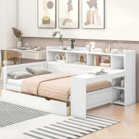 Divano letto multifunzionale 90x200 cm, con mensola per comodino, 2 cassetti e scrivania integrata, senza materasso, Bianco