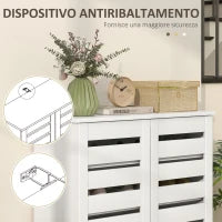 Mobile Scarpiera a 5 Livelli con 4 Ripiani Regolabili e Ante a Doghe, in Legno, 76x33Px98 cm, Bianco