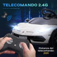 Macchina Elettrica per Bambini a 12V Licenza Lamborghini con Clacson e Telecomando, 107.5x63x42 cm, Bianca