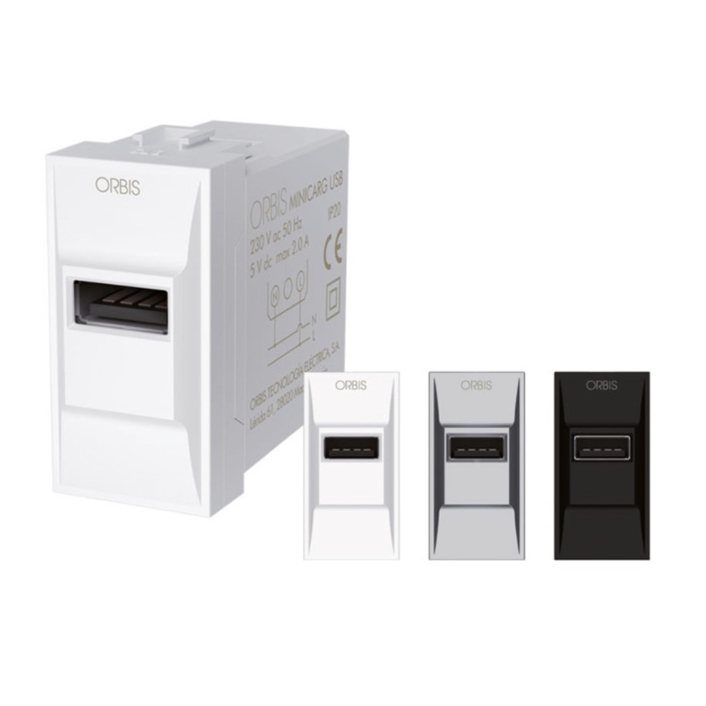 Orbis minicarg alimentatore usb da incasso 5vdc 2.1a max 1 modulo din 230v