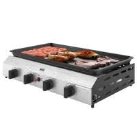 Piastra Barbecue a Gas con 4 Bruciatori da 2.4kw e Piano Antiaderente, 77x44.5x19cm, Argento