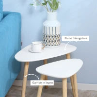 Set 2 Tavolini da Salotto Impilabili Stile Nordico con Gambe in Legno, Bianco