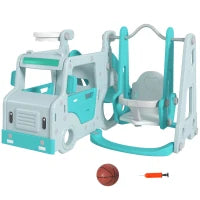 Set Scivolo per Bambini 18-48 Mesi con Altalena, Macchinina e Canestro, 201x151x87.5cm, Azzurro