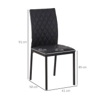 Set 4 Sedie da Pranzo in Finta Pelle con Cuciture a Rombi e Gambe in Metallo, Nero