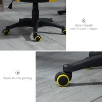 Sedia Gaming Ergonomica, Poltrona da Ufficio Girevole con Rotelle in Similpelle Nera e Gialla, Altezza Regolabile