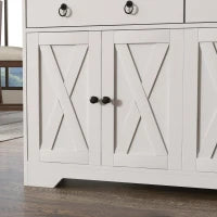 Credenza da Cucina o Salotto in Stile Rurale con 2 Cassetti, 2 Armadi, Ripiani a Diverse Altezze, Bianco
