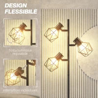 Lampada da Terra 40W con 3 Luci Regolabili e Interruttore a Manopola, in Metallo, 41x28x169 cm, Nero