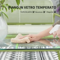 Salotto da Esterno in Rattan PE con Divanetto, 2 Poltroncine e Tavolino con Piano in Vetro, Verde