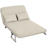 Divano letto 2 posti con schienale regolabile e 2 cuscini, rivestimento in tessuto effetto scamosciato, Beige