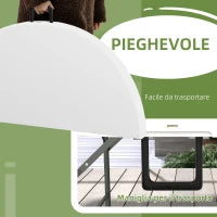 Tavolo Pieghevole per Giardino e Campeggio, in Acciaio e HDPE, Ø122x73 cm, Grigio e Bianco