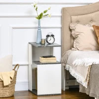 Comodino con Ripiano Aperto in Truciolato dal Design Irregolare, 35x29.5x60 cm, Grigio e Bianco