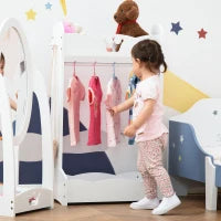 Appendiabiti per Bambini con Ripiani e Ganci Laterali, Arredamento per Cameretta in Legno, 70.5x37x103cm, Bianco