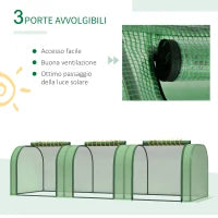 Serra da Giardino a Tunnel in Acciaio e Plastica PP con Porte Avvolgibili, 295x100x80 cm, Verde