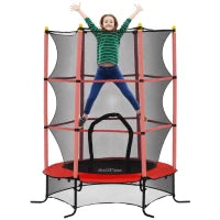 Trampolino Elastico per Bambini Ø1.6x1.9 m con Rete di Sicurezza e Pali Imbottiti, Età 3-10 Anni, Rosso